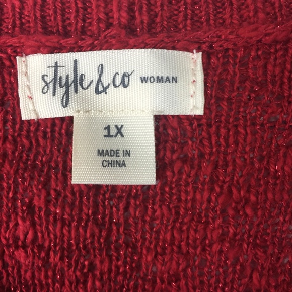 Style Co Women's Red Sparkle Sweater Tunic Top - Picture 5 of 8